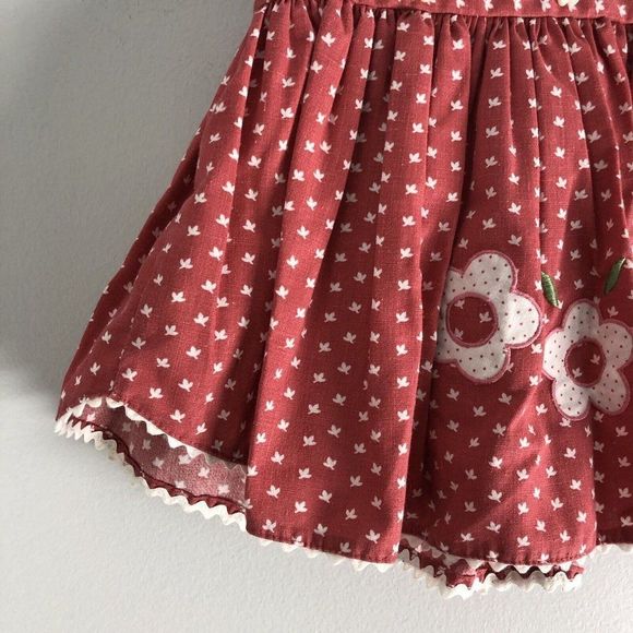 Vintage Girls Pinafore Circle Dress 18 Months Polka Dot Floral Button Tie Waist - Picture 5 of 12